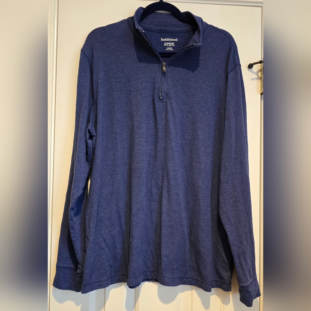 Men's Saddlebred flex Carbon Blue Long sleeve 1/4 Zip Neck Shirt Size Large EUC